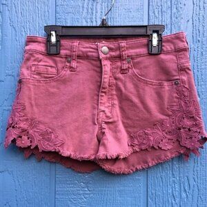 Mossimo Pink Raw Hem Embroidered High Rise Short Women’s Size 00 / 24
